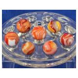 7 Vintage Orange / Red Swirl Marbles
