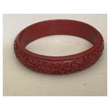 Vintage Chinese Cinnabar Carved Bangle Bracelet