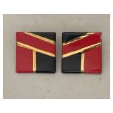 Large Vintage Enamel Blacke & Red Earrings
