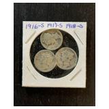 3 S Mint Mark Mercury Dimes