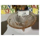 Pink Depression Glass Tri-Footed Bowl
