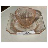 Pink Depression Glass Cup & Saucer Set