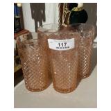 4 Pink Depression Glass Tumblers