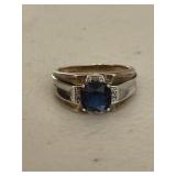 Sterling Silver Men's Sapphire & Diamond Ring
