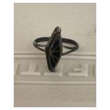 Sterling Silver Etched Marquis Onyx Antique Ring