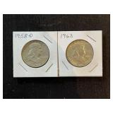 1958 D & 1963 Franklin Halves