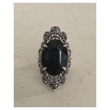 Sterling Silver Onyx & Marcasite Cocktail Ring