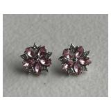 Vintage Pink Crystal Flower Earrings