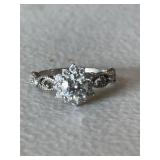 Sterling Silver Ornate White Sapphire Ring