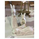 3 Wooden Rabbit Figurines