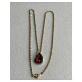 Vintage Teardrop Red Stone Necklace