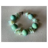 Aqua Beaded & Coral Bracelet