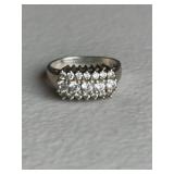 Sterling Silver 3 Row White Sapphire Ring