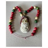 Ceramic Old World Santa & Wood Beaded Necklace