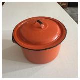 Vintage Orange Enamelware Dutch Oven