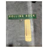 Vintage Rolling Rock Sign & Thermometer