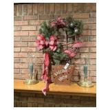 Wreath, Candle Holders & Wall Pocket