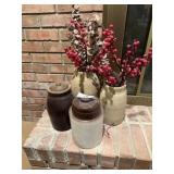 4 Stoneware Jars & Rug