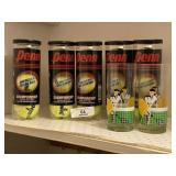 5 Cans Penn Tennis Balls & 2 Vintage Glasses