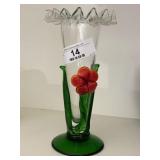 Floral Decorated Art Glass Vase