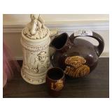 vintage Stoneware Pitcher, Cup & Ceramic Stein