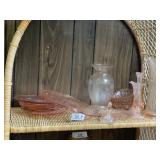 Shelf of Pink Depression Glass