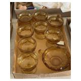 8 Amber Indiana Dessert Dishes & Coin Glass Dish