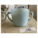 Vintage Blue Fire King Double Handle Cup