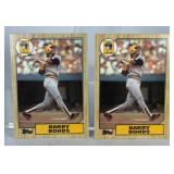 Two 1987 Topps Barry Bonds Rookie Baseball Cards