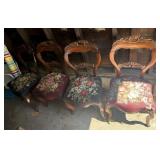 4 Victorian Needlepoint Seat Chairs