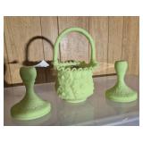 Vintage Fenton Lime Green Custard Satin Glass