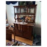 Antique 2 Piece Mirrored Server Cabinet