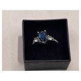 Pear Solitaire Large Blue Stone Ring