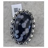 German Silver Snowflake Obsidian Ring