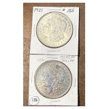 Two 1921 Morgan Silver Dollars