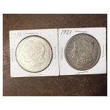 Two 1921 Morgan Silver Dollars