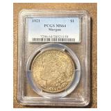 MS64 1921 Morgan Silver Dollar