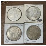 Four 1921 S Morgan Silver Dollars
