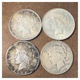 Four Silver Peace Dollars
