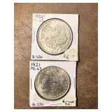 Two 1921 Morgan Silver Dollars