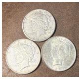 Three 1922 Silver Peace Dollars
