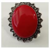 German Silver Red Coral Ring