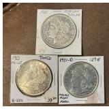 Three 1921 Morgan Silver Dollars