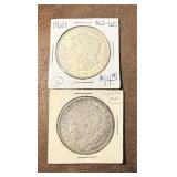 Two 1921 Morgan Silver Dollars