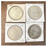 Four 1921 S Morgan Silver Dollars