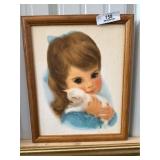 Framed Painted Girl & Kitten