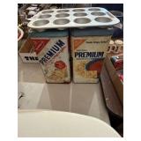 Vintage Metal Cracker Cans & Muffin Pan