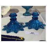 Blue Glass Candle Holder Set