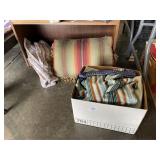 Box of Fabric, Blanket, Pillows & Rugs