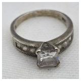 Sterling Silver White Sapphire Princess Cut Ring